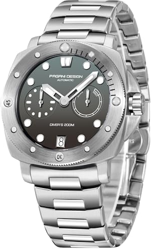 Pagani Design Herrenuhren Mechanische Uhr mit Automatikaufzug, 200M wasserdichte Armbanduhr aus Saphirglas, sportliche Herrenuhr mit Nylonband (Grau Stahl)