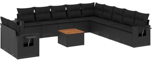HETFTJN Outdoor Lounge Outdoor Sofa Couch Klein Garden Sofas - 12-TLG. Garten-Sofagarnitur mit Kissen Schwarz Poly Rattan für Garten Balkon Speisesaal Terrasse