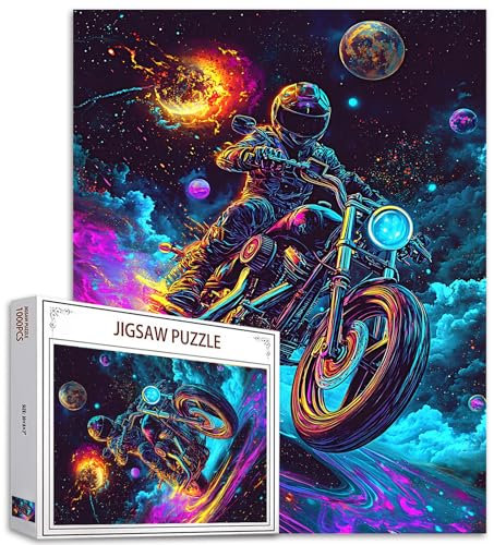 Ghost Biker 1000 Stück Puzzles für Erwachsene Motorrad Malerei Puzzle Motorrad Puzzles für herausfordernde Familienaktivität Pflanzenwelt Kunst DIY Puzzle Dekoration Extremsport Geschenke (bunt)