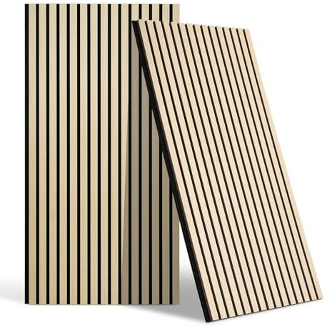 DOLLAR BOSS Wood Panels for Walls, Acoustic Wall Panels 120x40cm 2 Pack, Sound Absorbing Wooden Slats, Decorative 3D Wall Panels, Modern Wall Decor for Office, Bedroom, Kitchen, White Oak
