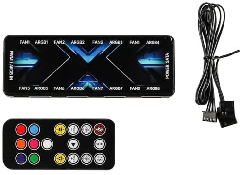 Tiardey Controller hub Ventola ARGB PWM con Retro Magnetico, indirizzabile 5 V 3 Pin 12 V 4 Pin 8 Porte per ventole e Illuminazione Compatibile con Case per PC