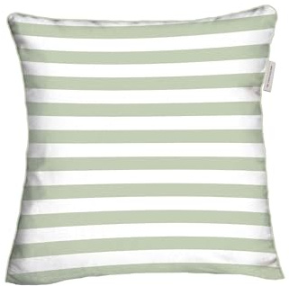 TOM TAILOR Perkal-Kissenhülle, 40x40 cm, 100% Baumwolle/Perkal, mit Wendemotiv, Kissenbezug mit farbiger Paspel und Reißverschluss, STRIPES WITH A KICK Hellgrün, Pfirsich (Green Leaf & Juicy Peach)