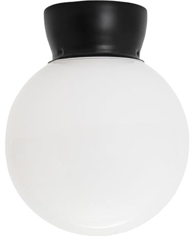 Happy Homewares Traditional Matte Black and Opal White Glass Globe IP44 Bathroom Ceiling Light Fitting | 23cm x 18cm