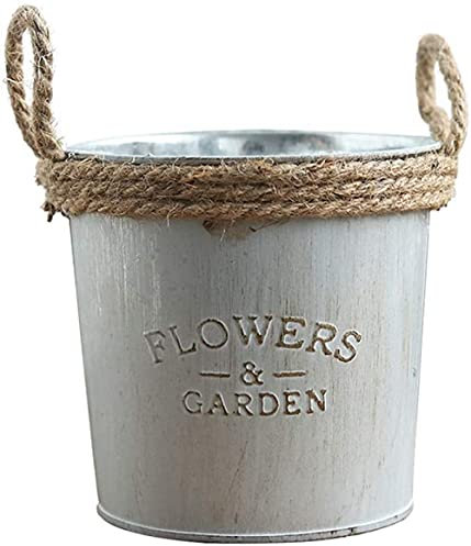 Französische Vintage Vase Shabby Chic Blumenvase, Metall Bauernhofvase, galvanisierte rustikale Milchkanne kann Zinn Topf, primitiver Eimer Land Krug Blumenhalter für Haus Garten Hochzeit Party