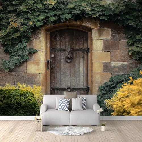 Générique Papier Peint Photo INTISSÉ 250 x 175 cm Mural Photographie Porte En Bois Lierre Poster 3D Stickers Muraux, Papier Peint Panoramique Décoration Murale pour Chambre, Salon, Enfant