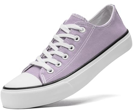 sharllen Canvas Shoes Women Ladies Low Top Sneakers Classic Lace Up Trainers for Men Women Canvas Plimsolls Pumps Casual Tennis Shoes(Purple 270)