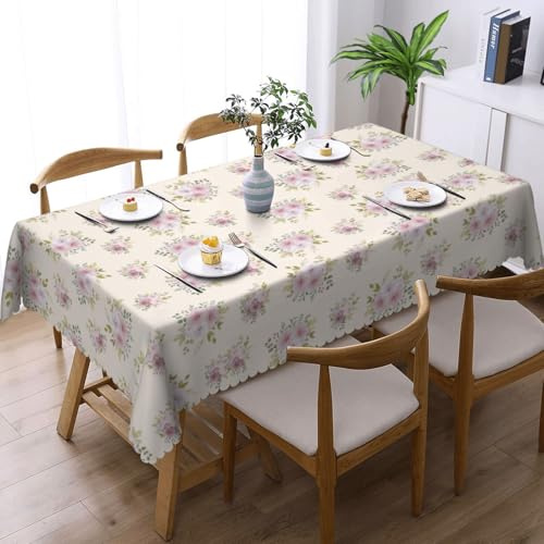 Tischdecke Abwaschbar Rechteckig 150x260cm, Rosa Blumen Gartentischdecke Tischdecken Fleckschutz Tischwäsche Wasserdicht Tischtuch für Draußen Esszimmer, Küche, Garten, Party, Hochzeiten，Haushalt