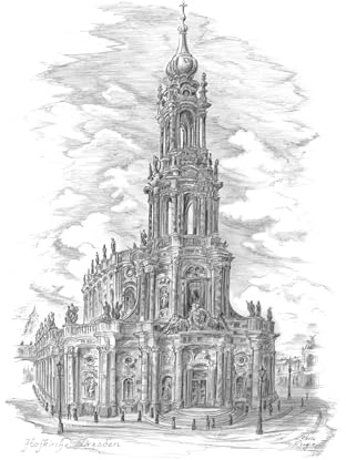 Die Staffelei Bleistiftzeichnung A4 von Dresden (Hofkirche) | hochwertiges 250g Papier/besondere Geschenkidee für den Dresden-Freund