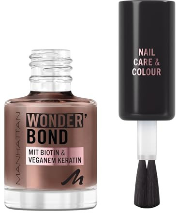 MANHATTAN Wonder'Bond Nail Polish Farbe & Pflege, vegan und tierversuchsfrei, aufbaubare Formel mit Biotin und veganem Keratin, leicht aufzutragen, Fb. 007 Penny Brown, 12 ml