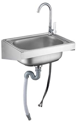Fregadero Acero Inox Empotrado Pared Pequeño,Fregadero de Cocina,Diseño Esquina R Con Grifo,Para Hoteles, Cocinas Industriales, Restaurantes, Talleres, Exteriores