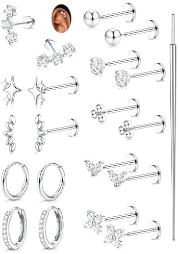 KRFY 10 Paar Ohrringe Gold Silber Set Hypoallergene 316L Chirurgenstahl Ohrringe für Damen Medizinische Ohrstecker Creolen Set Wasserfest 14K Vergoldet Helix Tragus Piercing Ohr Gold Silber