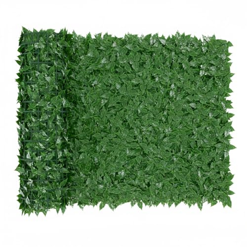 Haie artificielle super couverte en rouleau avec filet anti-chute brise-vent feuille de lierre ornementale synthétique pour balcon jardin terrasse et clôture verte (1 x 3 M)