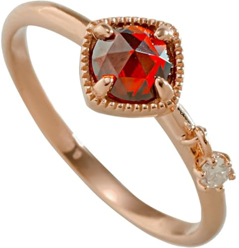 Damenring Gold 585 Echtgold, Trauringe Rot Rubin Runden Echter Schmuck 14 Karat Roségold mit Diamant Größe 50 (15.9)