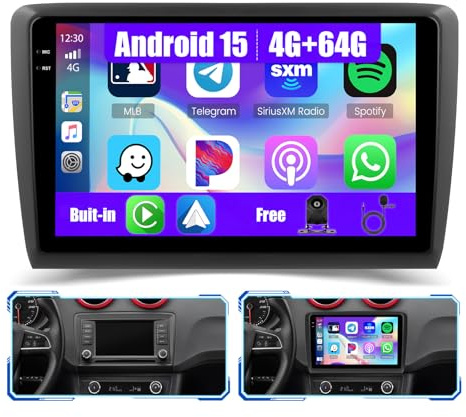 Inefala 4G+64G Autoradio Android 15 para Seat Ibiza 2016-2017 | Pantalla Táctil de 9, Wireless CarPlay, Android Auto, GPS, WiFi, RDS/FM, BT, EQ, SWC, Cámara Trasera, MIC