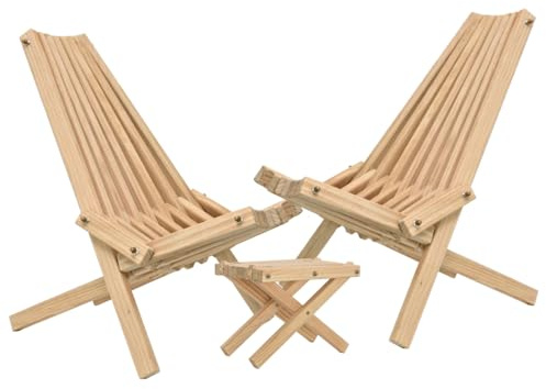 DELUKE Skandinavisches Gartenmöbelset Holz Enno - 3 TLG. aus Kiefernholz | 2X Liegestuhl 1x Beistelltisch | Balkontisch mit Stühlen Wetterfest Terrasse