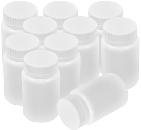 Garneck Lot de 20 Flacons D’échantillons 100 Ml en Plastique Blanc Pehd avec Bouchon à Vis Étanche, Réutilisables, Compacts et Portables pour Comprimés, Pilules et Huiles, pour Voyage