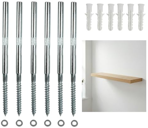 Nivofu Set di 6 Staffe per Mensole a Scomparsa, 8x100mm Reggimensola da Muro Invisibile in Acciaio, Supporti per Mensole Galleggianti ad Alta Resistenza per Soggiorno, Cucina e Libreria