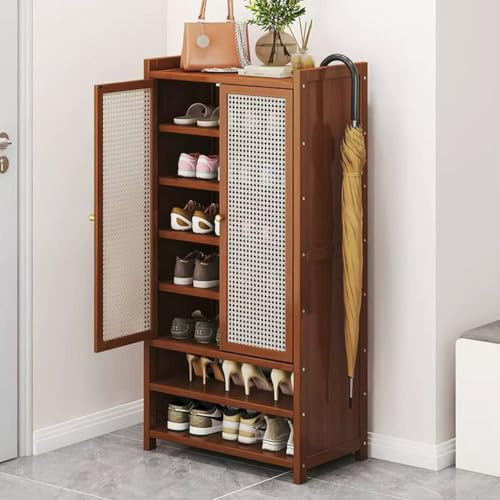 Generisch Schuhschrank Holz mit Korbgeflecht-Türen, Moderner Bambus Schuhschränke, Schuhregal mit Stauraum, Shoes Cabinet für Flur, Wohnzimmer, Schlafzimmer,C