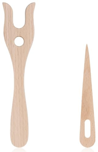 HJZHII 2 piezas tenedor de tejer de madera, agujas de tejer de madera herramientas de punto hechas a mano horquilla de ganchillo gancho de madera herramientas de ganchillo accesorios para tejer