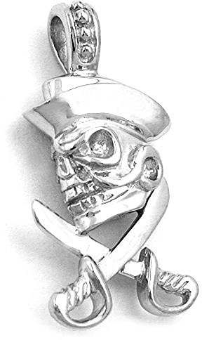 Kettenanhänger Anhänger Totenkopf mit Piratenhut aus 925 Silber 25 x 12 mm inkl. kleiner Schmuckbox