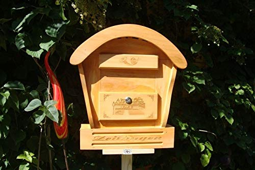 HBK-RD-HELLBRAUN Vogelhaus Briefkasten mit Holz - Deko aus Holz hellbraun braun XXL Briefkästen Holzbriefkästen Postkasten Runddach - passt auch zu vielen Vogelhäusern Vogelhaus Insektenhotel Insektenhotels Vogelhäuser aus Holz Ergänzung für Vogelhäuschen und Vogelfutterhaus Nistkasten Meisenkasten mit echt Holzschindel ausgefallen mit Holzdach für Garten Garage Einfahrt Holzhäuser Holzhaus außen und innen