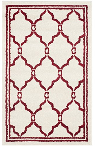 SAFAVIEH Amherst Collection Accent Rug - 2'6 x 4', Ivory & Red, Trellis Design, Non-Shedding & Easy Care, Ideal for High Traffic Areas in Entryway, Living Room, Bedroom (AMT414H)