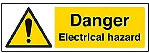 Vsafety Electrical Hazard Sign - Landscape - 300mm x 100mm - 1mm Rigid Plastic, Black/Yellow