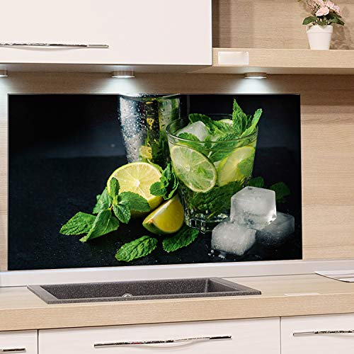 Küchenrückwand Glas Cocktail - Spritzschutz Küche Glas Limetten - Glasrückwand Küche Caipirinha / 100x60cm