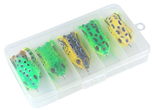 Topwater Frosch - 5 x Soft Köder Angeln Set Mit Haken und Box - Tackle Ködervorräte