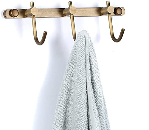Wincase Antique Brass Towel Hook Rack, Brushed Wall Hooks with 3 Hooks - Rustic Bath Coat Hook Holders