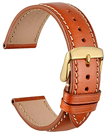 WOCCI 18mm Bracelet de Montre en Cuir Italien avec Boucle Dorée (Marron Doré)