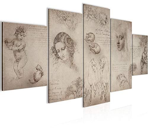 Runa Art - Bilder Leonardo Da Vinci 200 x 100 cm 5 Teilig XXL Wanddekoration Design Braun 010351a