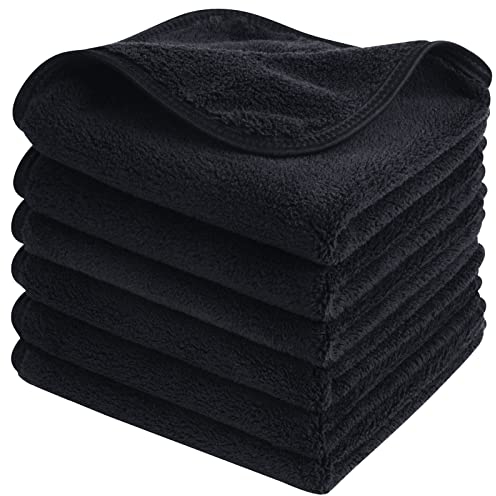 SINLAND 6 Stück Mikrofaser Gesichtstücher Waschbar Abschminktücher schnell trocknend Waschlappen saugfähig Gesichtsreinigungstücher weiches Make up Entferner Tücher, 30,5 x 30,5 cm Schwarz