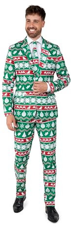 Suitmeister Herren Men Suit Business-Anzug Hosen-Set,Christmas Grün Nordic,S