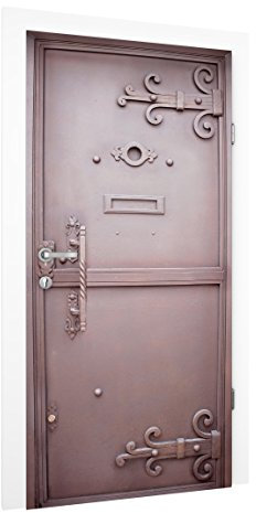 Vliestapete Tür Premium Antikes Stahltor mit Lilienmuster Türtapete 215 x 96cm
