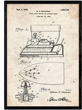 Nacnic Poster Patent Eisen Elektro-Dampf. Blatt mit altem Design-Patent in der Größe A3 und Vintage-Hintergrund