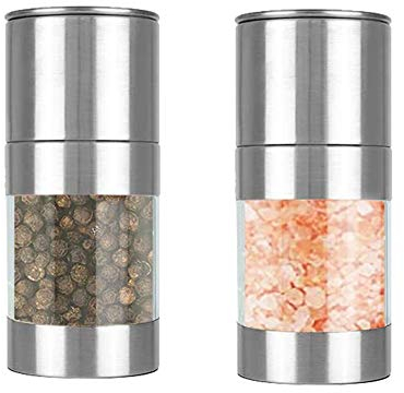 Fitsund Gewürzmühle 2er Set mit Verstellbarem Acrylglas Keramikmahlwerk verstellbar Edelstahl Salzmühle und Pfeffermühle Mini Gewürzmühle