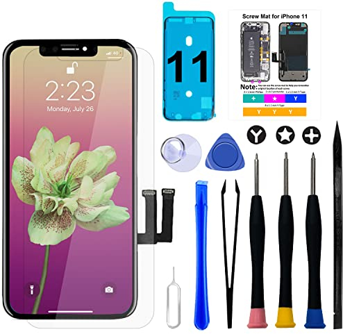 Brinonac for iPhone 11 Screen Replacement Kit, 6.1 inch LCD Display 3D Touch Screen Digitizer Frame Assembly Set with Repair Tools, Adhesive and Tempered Glass
