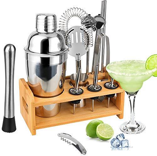 Tuevob Cocktailshaker 13 +1 Teiliges Cocktail Bar Set Edelstahl mit Ständer - 550 ML Bartending Kit Barkeeper Werkzeuge Boston Cocktail-Sets Perfektes Zuhause Küche Geschenk