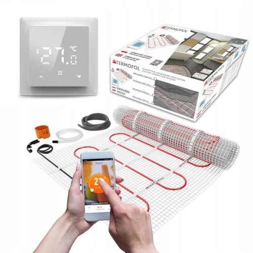 Termofol Set Heizmatte mit Thermostat - Elektrische Fußbodenheizung fur Badezimmer, Wohnzimmer und Küche - Heizfolie mit Heizkraft 150W/m2 - Oberfläche 12,0 m² - Mit digitalem Heizungsthermostat WiFi