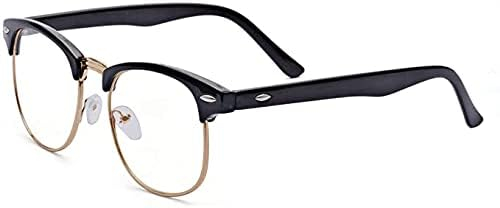 Kelens Kurzsichtigkeit Brille Halbrahmen Computerbrille Retro Myopie Nerdbrille Klare Linsen Fernbrille Mit Dioptrien -1.0 bis -4.0 (Schwarz, -1.5