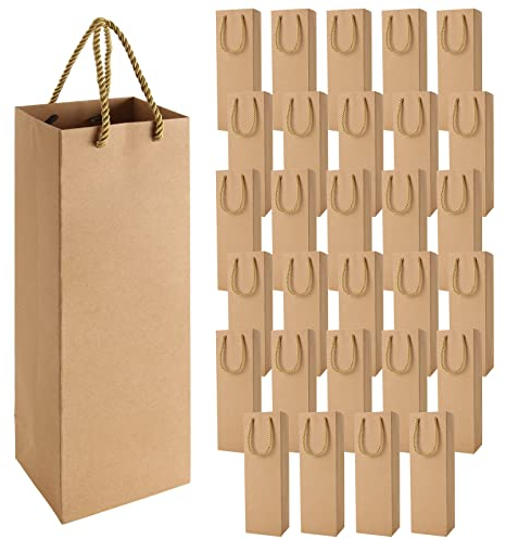 YAYODS 30PCS Kraft Paper Wine Gift Bags, Brown Heavy Duty Wine Bottle Bags with Handle, Reusable Sturdy Wine Storage Bag for Festivals, Parties, Wedding and Retail Merchandise