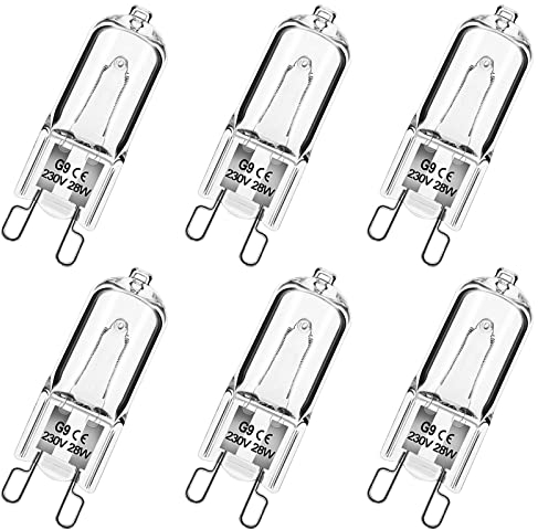 Simusi G9 Halogen Bulbs, 28W Dimmable Capsule Bulbs, Warm White 230V 2700K, Non-Flicker, 6 Pack