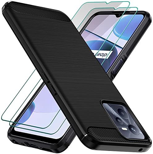 ivoler Hülle für Realme C35 / Realme Narzo 50A Prime mit 2 Stuck Panzer Schutz Glas, Schwarz Stylisch Anti-Kratzer Handyhülle Stoßfest Schutzhülle Cover Weiche TPU Silikon Case