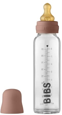 BIBS Baby Glass Bottle, Vermindert Koliken, Runder Sauger aus Naturkautschuklatex, Unterstützt das Stillen. Hergestellt in Dänemark, Complete Set - 225 ml, Woodchuck