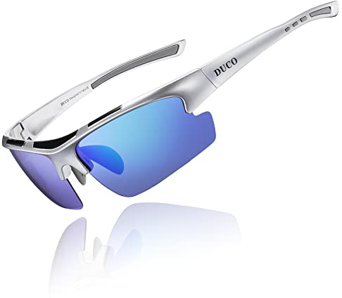DUCO Herren Polarisiert Sport Sonnenbrille für Fahrrad Angeln Golf TR90 super leichter Rahmen DC6200 (Silber Rahmen Revo Grün Linse)