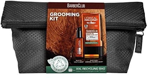 L'Oréal Men Expert Pflegeset mit Bartöl und XL Duschgel, Für Körper, Haare und einen gepflegten Bart, Mit Zedernholzöl, Inklusive Washbag, Barber Club Grooming Kit