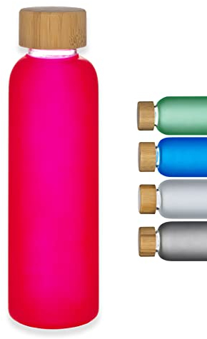 Artexia Bouteille en verre de 500 ml, la bouteille en verre est écologique avec bouchon à vis en bambou, cette bouteille en verre est idéale pour le bureau, le yoga, le fitness (rouge)