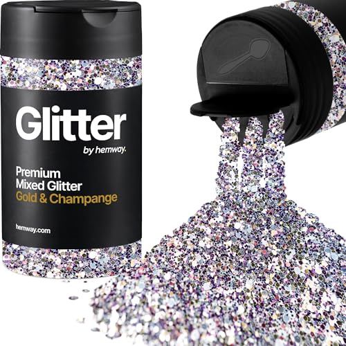 Hemway Gold & Champagne Mix Glitter Shaker, 110g Mixed Size Glitter | for Resin & Epoxy Crafts for Decorating, Halloween, Christmas, Nail, Face, Art