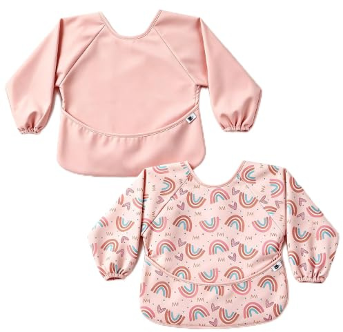 SYVOFOX 2 Pack Baby Weaning Bibs with Sleeves, Girl Toddler Feeding bibs